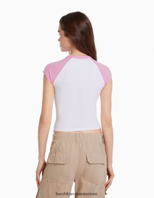 Bershka femei tricou imprimat cu maneci scurte raglan alb Z86D387 îmbrăcăminte