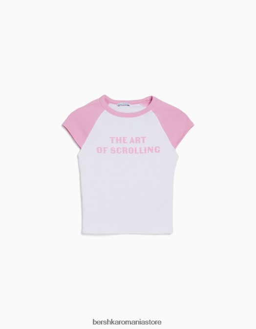 Bershka femei tricou imprimat cu maneci scurte raglan alb Z86D387 îmbrăcăminte
