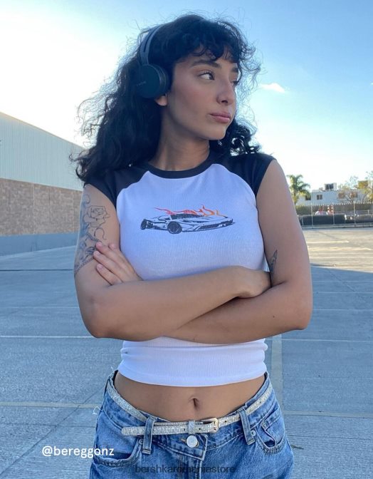 Bershka femei tricou imprimat cu maneci scurte raglan alb negru Z86D388 îmbrăcăminte