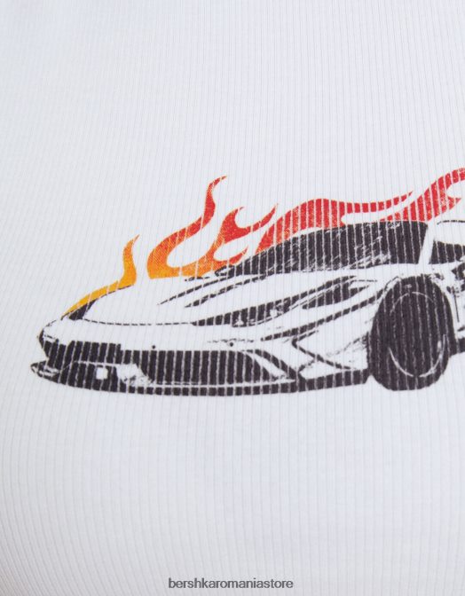 Bershka femei tricou imprimat cu maneci scurte raglan alb negru Z86D388 îmbrăcăminte