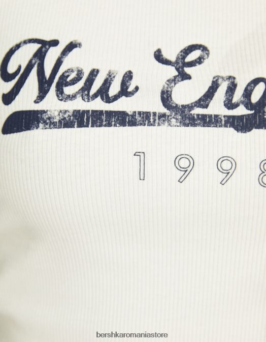 Bershka femei tricou imprimat cu nervuri cu bretele aproape alb Z86D888 îmbrăcăminte