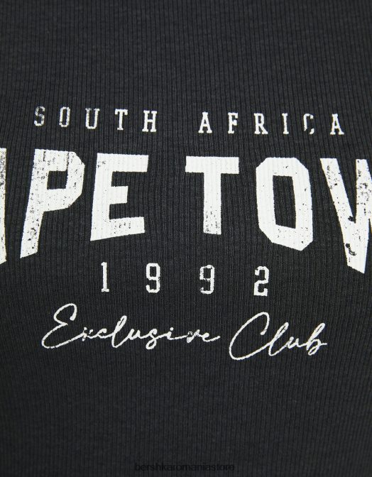 Bershka femei tricou imprimat cu nervuri cu bretele gri inchis Z86D887 îmbrăcăminte