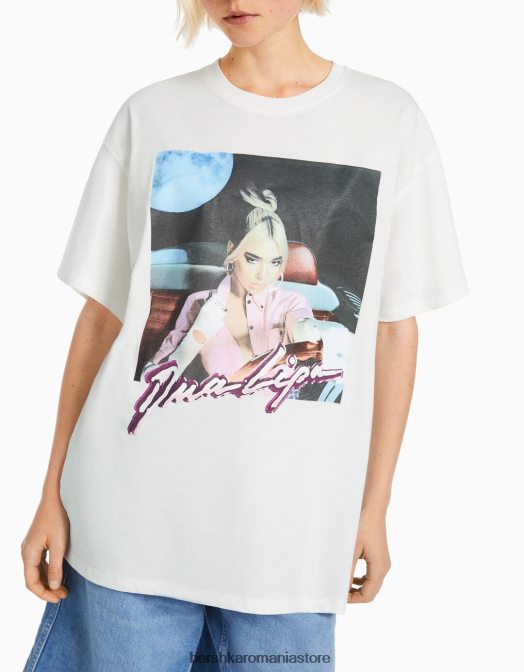Bershka femei tricou imprimeu dua lipa cu maneca scurta aproape alb Z86D483 îmbrăcăminte