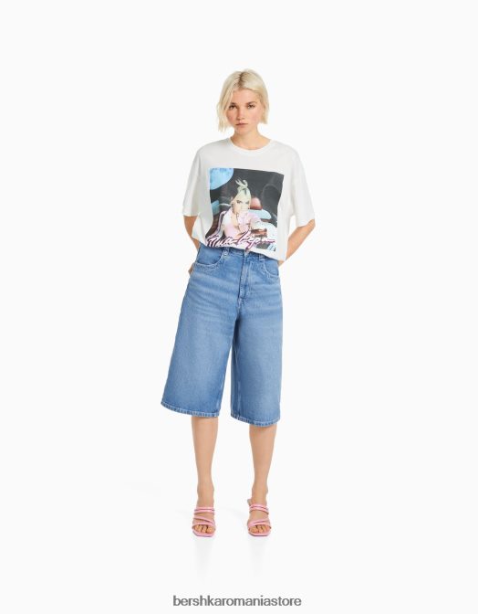 Bershka femei tricou imprimeu dua lipa cu maneca scurta aproape alb Z86D483 îmbrăcăminte