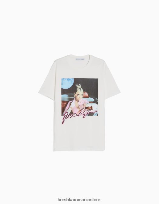 Bershka femei tricou imprimeu dua lipa cu maneca scurta aproape alb Z86D483 îmbrăcăminte