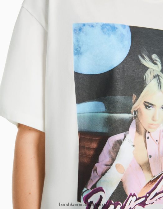 Bershka femei tricou imprimeu dua lipa cu maneca scurta aproape alb Z86D483 îmbrăcăminte