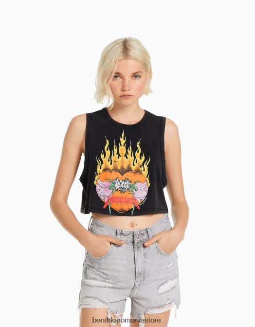 Bershka femei tricou metallica fără mâneci gri Z86D469 îmbrăcăminte