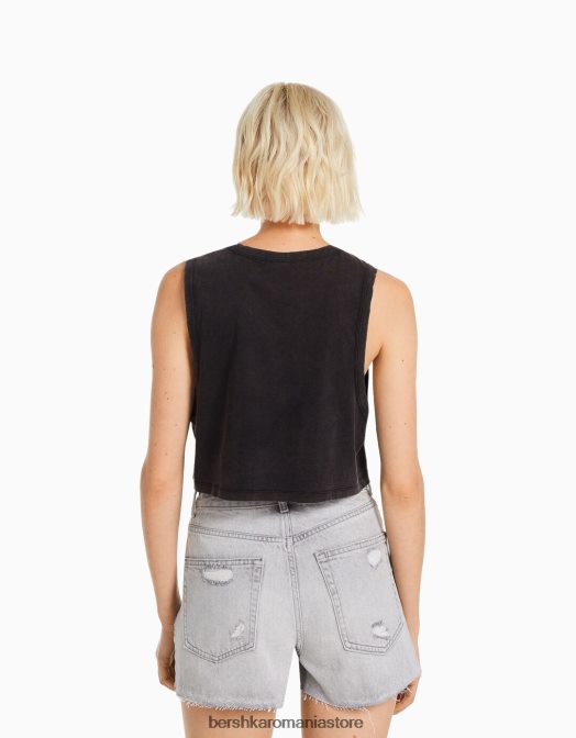 Bershka femei tricou metallica fără mâneci gri Z86D469 îmbrăcăminte