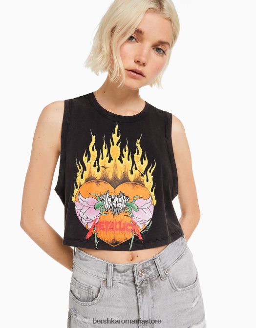 Bershka femei tricou metallica fără mâneci gri Z86D469 îmbrăcăminte