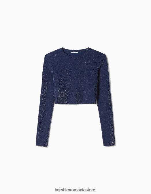 Bershka femei tricou mulat cu maneca lunga marina Z86D646 îmbrăcăminte
