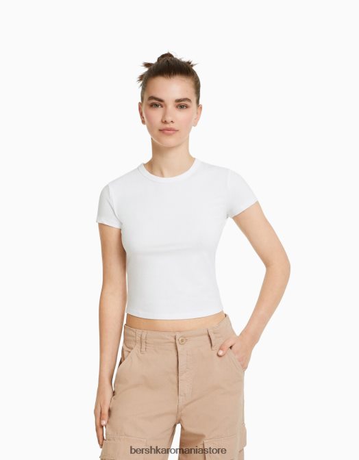 Bershka femei tricou mulat cu maneca scurta alb Z86D617 îmbrăcăminte