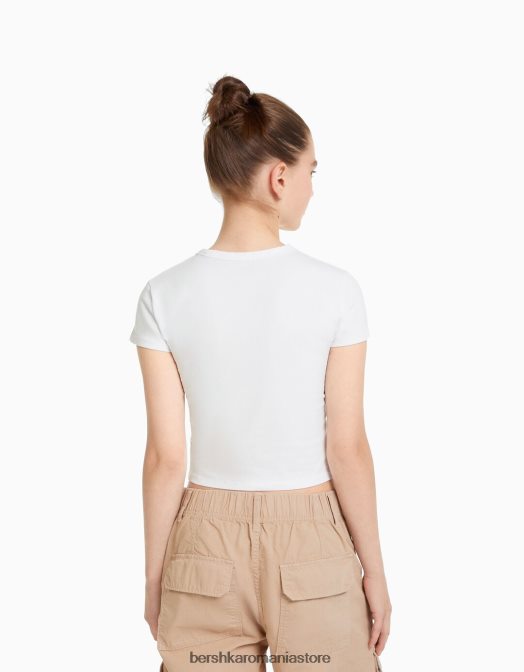 Bershka femei tricou mulat cu maneca scurta alb Z86D617 îmbrăcăminte