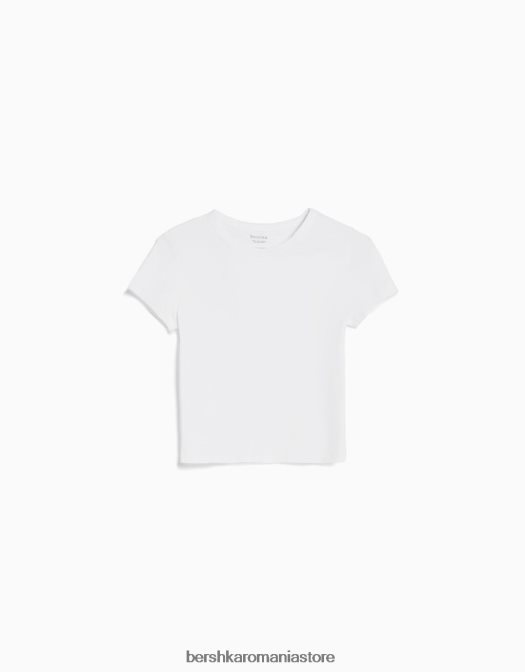 Bershka femei tricou mulat cu maneca scurta alb Z86D617 îmbrăcăminte