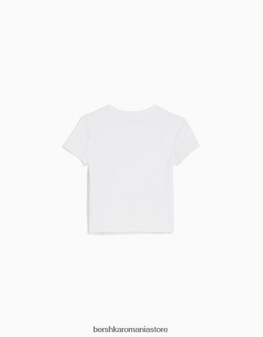 Bershka femei tricou mulat cu maneca scurta alb Z86D617 îmbrăcăminte