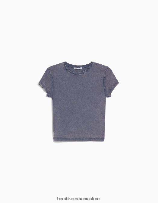 Bershka femei tricou mulat cu maneca scurta albastru inchis Z86D480 îmbrăcăminte