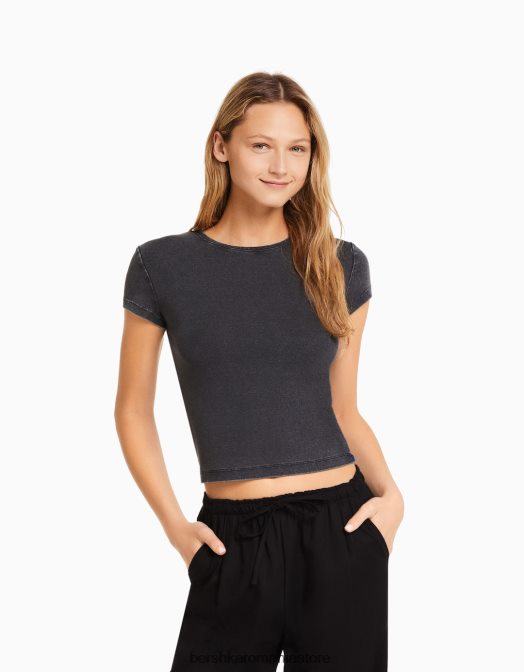 Bershka femei tricou mulat cu maneca scurta gri Z86D478 îmbrăcăminte