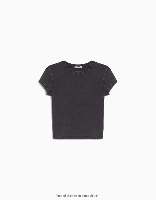 Bershka femei tricou mulat cu maneca scurta gri Z86D478 îmbrăcăminte