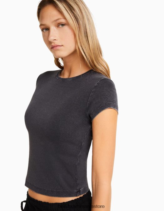 Bershka femei tricou mulat cu maneca scurta gri Z86D481 îmbrăcăminte