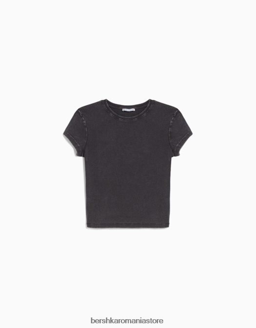 Bershka femei tricou mulat cu maneca scurta gri Z86D481 îmbrăcăminte