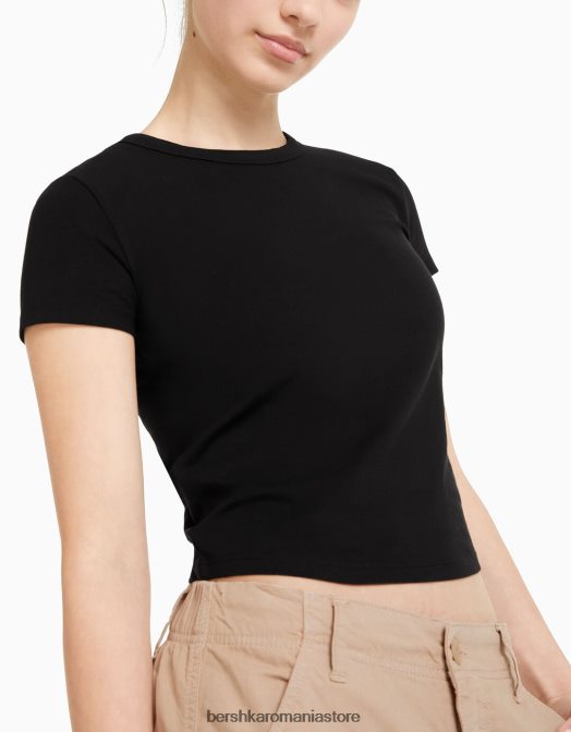 Bershka femei tricou mulat cu maneca scurta negru Z86D619 îmbrăcăminte
