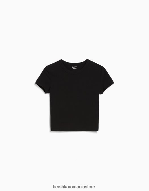 Bershka femei tricou mulat cu maneca scurta negru Z86D619 îmbrăcăminte