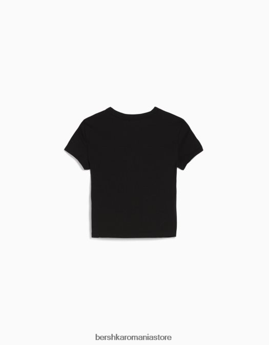 Bershka femei tricou mulat cu maneca scurta negru Z86D619 îmbrăcăminte