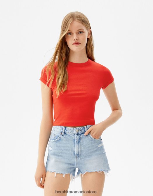Bershka femei tricou mulat cu maneca scurta roșu Z86D522 îmbrăcăminte
