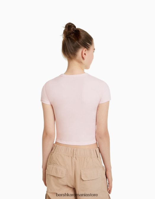 Bershka femei tricou mulat cu maneca scurta roz Z86D618 îmbrăcăminte