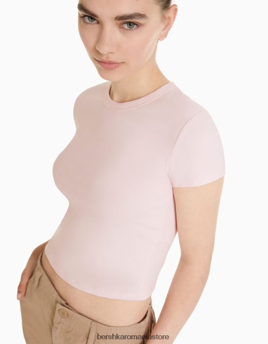 Bershka femei tricou mulat cu maneca scurta roz Z86D618 îmbrăcăminte