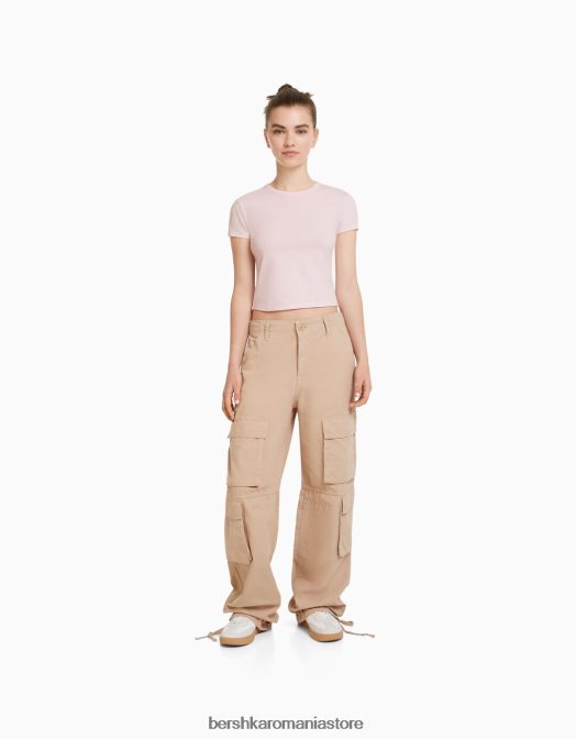 Bershka femei tricou mulat cu maneca scurta roz Z86D618 îmbrăcăminte