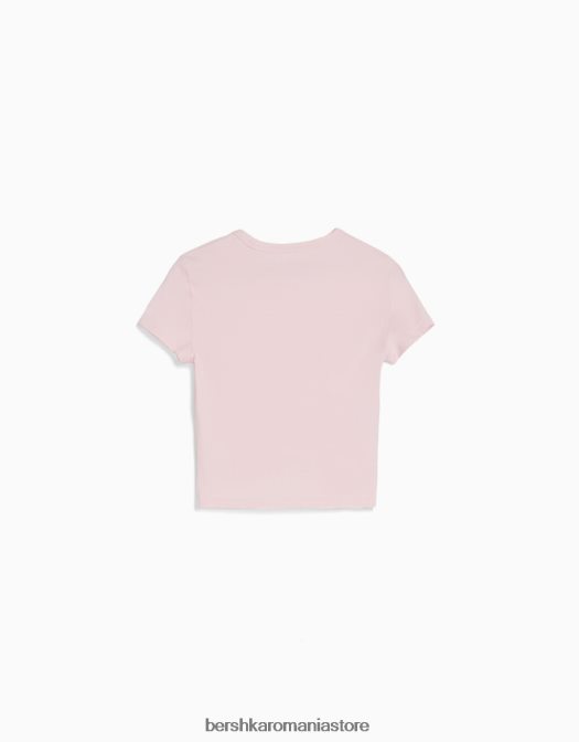 Bershka femei tricou mulat cu maneca scurta roz Z86D618 îmbrăcăminte