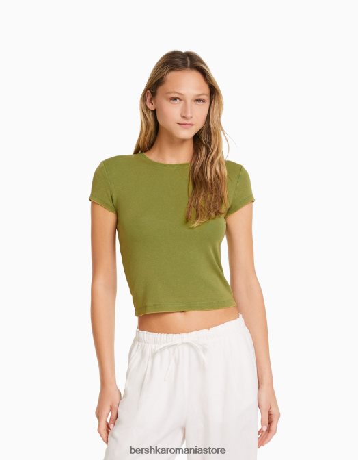 Bershka femei tricou mulat cu maneca scurta verde Z86D479 îmbrăcăminte