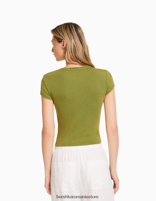 Bershka femei tricou mulat cu maneca scurta verde Z86D479 îmbrăcăminte
