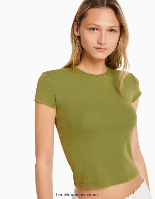 Bershka femei tricou mulat cu maneca scurta verde Z86D479 îmbrăcăminte