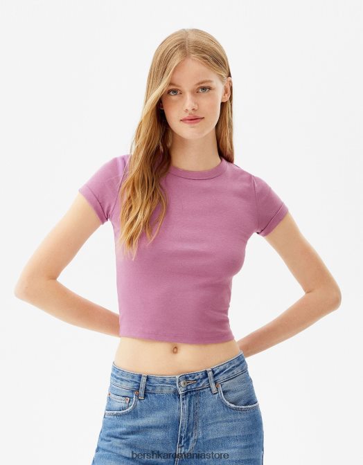 Bershka femei tricou mulat cu maneca scurta violet Z86D521 îmbrăcăminte