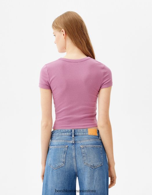 Bershka femei tricou mulat cu maneca scurta violet Z86D521 îmbrăcăminte