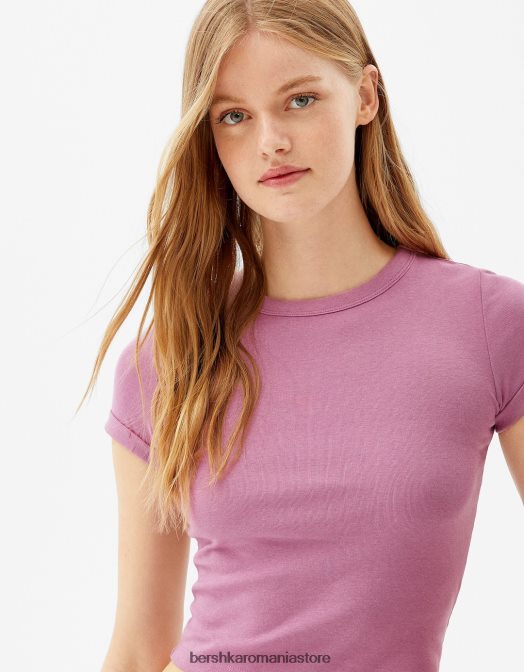 Bershka femei tricou mulat cu maneca scurta violet Z86D521 îmbrăcăminte