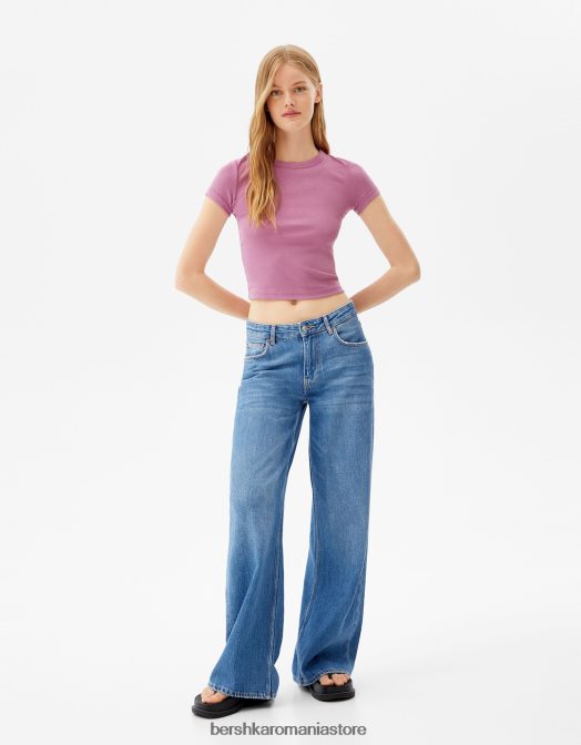 Bershka femei tricou mulat cu maneca scurta violet Z86D521 îmbrăcăminte