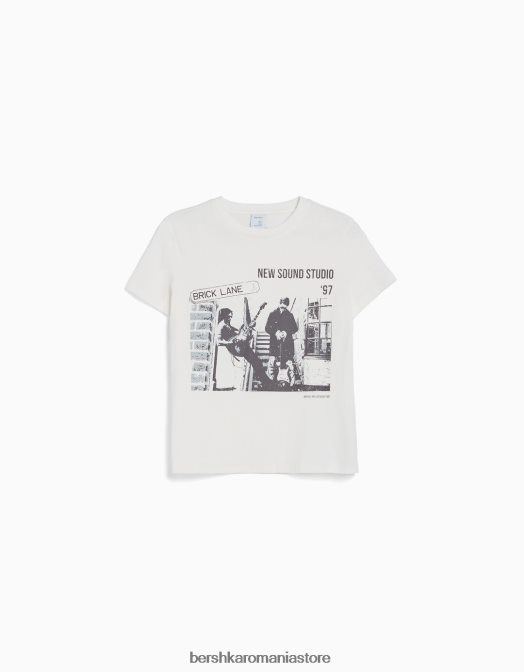 Bershka femei tricou obișnuit cu imprimeu grafic aproape alb Z86D503 îmbrăcăminte