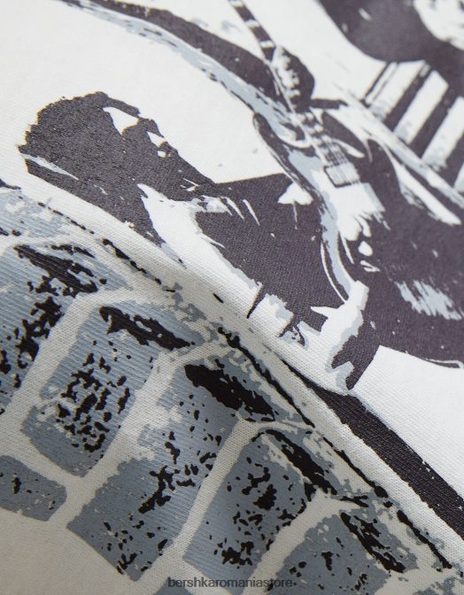 Bershka femei tricou obișnuit cu imprimeu grafic aproape alb Z86D503 îmbrăcăminte