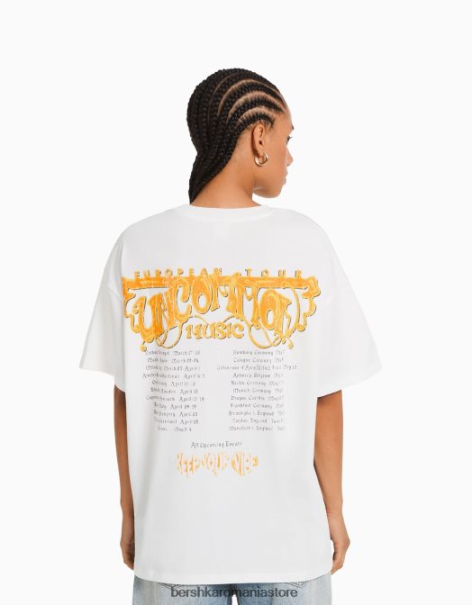 Bershka femei tricou oversize imprimat cu maneca scurta cremă Z86D362 îmbrăcăminte