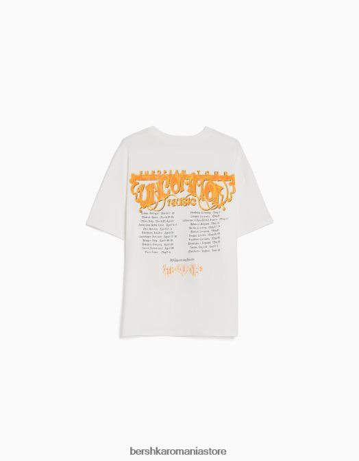 Bershka femei tricou oversize imprimat cu maneca scurta cremă Z86D362 îmbrăcăminte