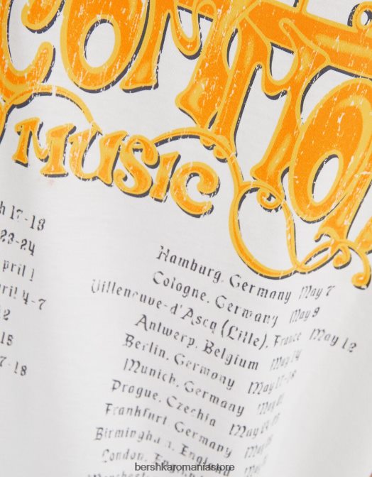 Bershka femei tricou oversize imprimat cu maneca scurta cremă Z86D362 îmbrăcăminte