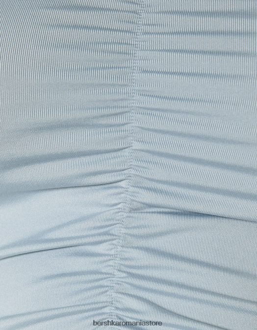 Bershka femei tricou peste umeri cu maneca lunga, cu detaliu incrustat albastru deschis Z86D566 îmbrăcăminte