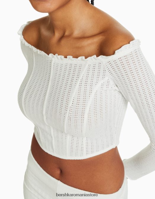 Bershka femei tricou rustic cu maneca lunga cremă Z86D512 îmbrăcăminte