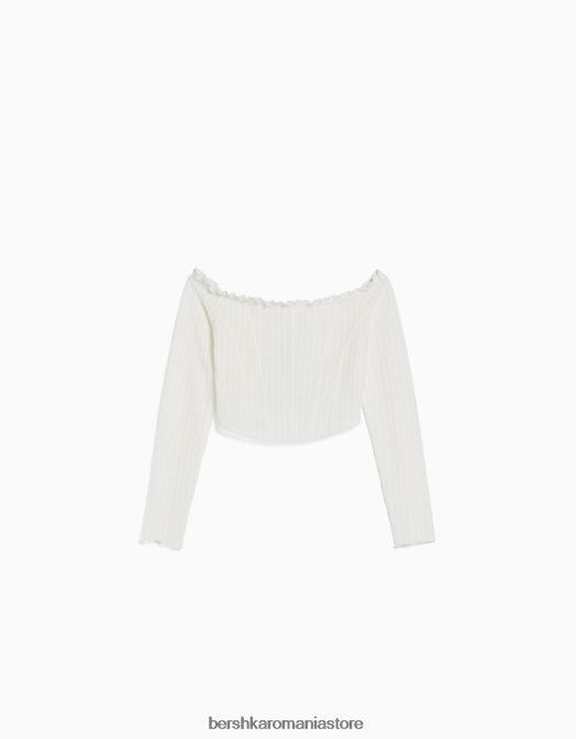 Bershka femei tricou rustic cu maneca lunga cremă Z86D512 îmbrăcăminte