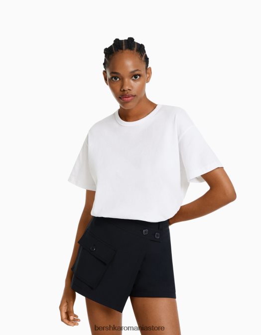 Bershka femei tricou supradimensionat cu maneca scurta alb Z86D322 îmbrăcăminte