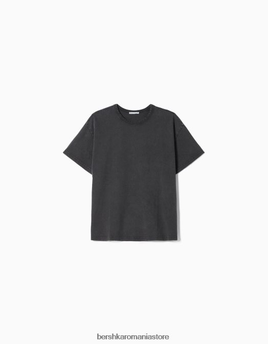 Bershka femei tricou supradimensionat cu maneca scurta gri Z86D323 îmbrăcăminte