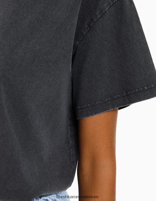 Bershka femei tricou supradimensionat cu maneca scurta gri Z86D323 îmbrăcăminte