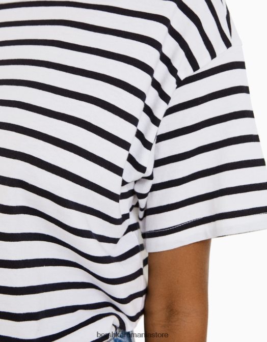 Bershka femei tricou supradimensionat cu maneca scurta marina Z86D320 îmbrăcăminte